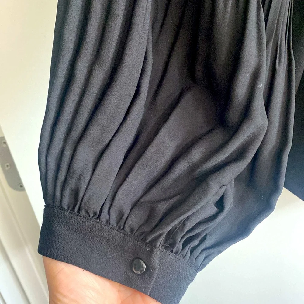 Adrianna Papell black v-neck blouse/top with long pleated sleeves. Women's L - Picture 7 of 13